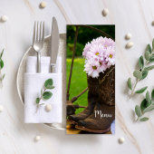 Rustic Pink Daisies Cowboy Boots Westerne bruiloft Menu