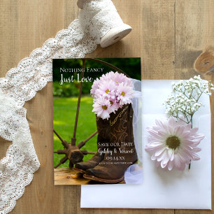 Rustic Pink Daisies Cowboy Boots Westerne bruiloft Save The Date