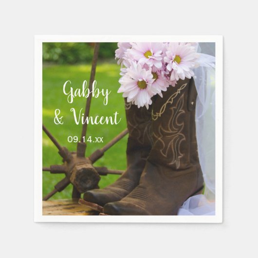 Rustic Pink Daisies Cowboy Boots Westerne bruiloft Servet (Voorkant)