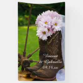 Rustic Pink Daisies Cowboy Boots Westerne bruiloft Spandoek