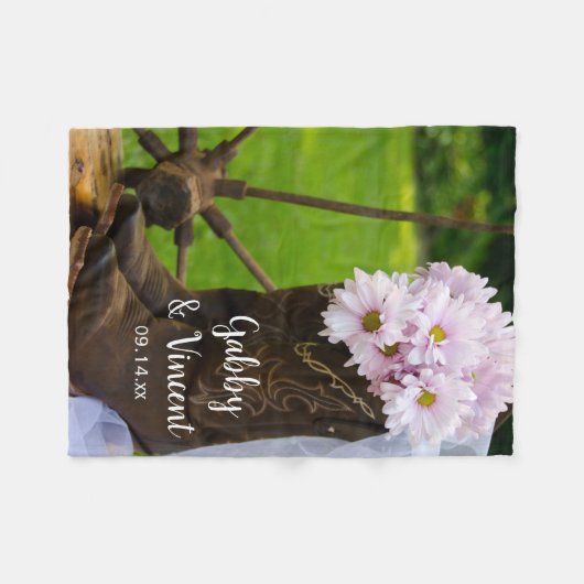 Rustic Pink Daisies en Cowboy Boots Wedding Fleece Deken (Voorkant (Horizontaal))