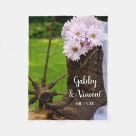 Rustic Pink Daisies en Cowboy Boots Wedding Fleece Deken