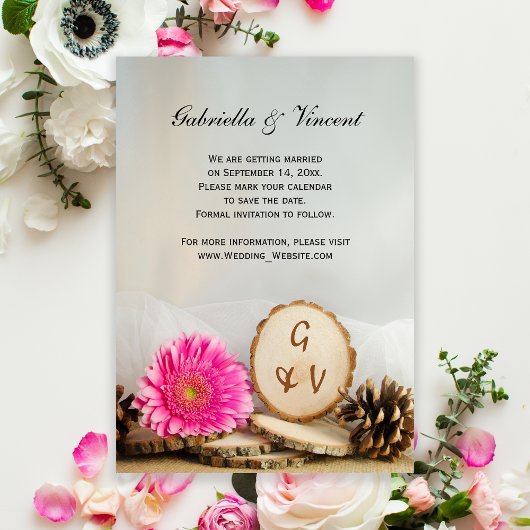 Rustic Pink Daisy Bossen Wedding Save the Date Kaart