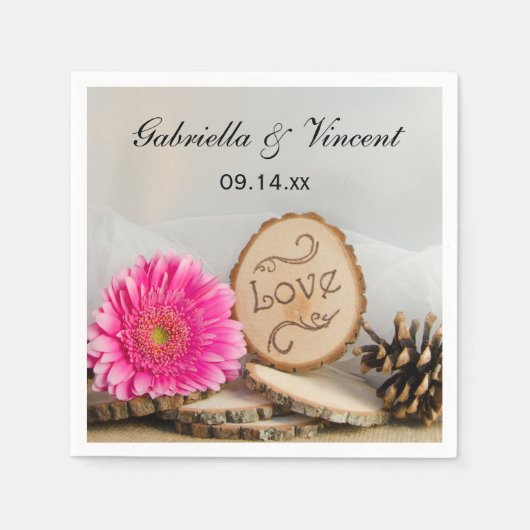 Rustic Pink Daisy Bossen Wedding Servetten (Voorkant)