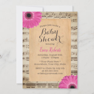 Rustic Pink Daisy Floral  Music Baby shower Kaart