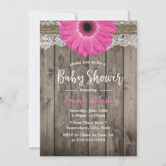 Rustic Pink Daisy Floral White Baby shower Kaart (Voorkant)