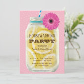 Rustic Pink Daisy Lemonade Jar Housewarming Party Kaart