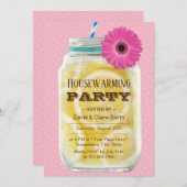 Rustic Pink Daisy Lemonade Jar Housewarming Party Kaart