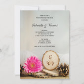 Rustic Pink Daisy Natural Wood Post Wedding Brunch Kaart (Voorkant)