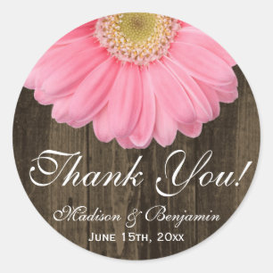 Rustic Pink Daisy Wedding Bedankt Sticker