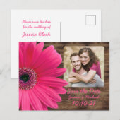 Rustic Pink Daisy Wood Foto Weddenschap Save the D Aankondigingskaart (Voorkant / Achterkant)