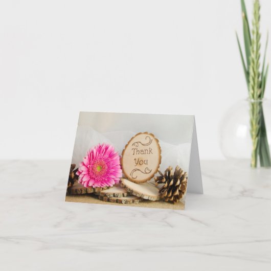 Rustic Pink Daisy Woodland Weddenschap Bedankkaart (Voorkant)