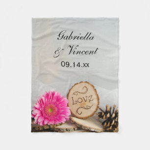 Rustic Pink Daisy Woodland Wedding Fleece Deken
