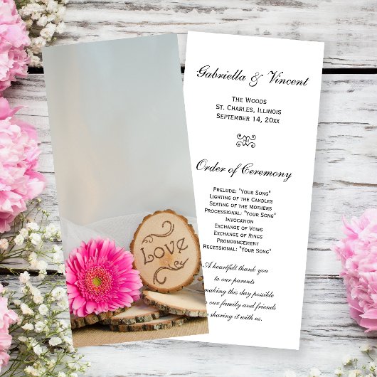 Rustic Pink Daisy Woodland Wedding Programme Programmakaart