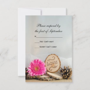 Rustic Pink Daisy Woodland Wedding RSVP Reactie Kaartje