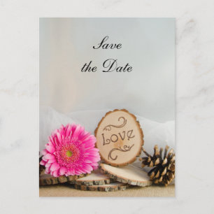 Rustic Pink Daisy Woodland Wedding Save the Date Aankondigingskaart