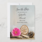 Rustic Pink Daisy Woodland Wedding Save the Date Kaart (Voorkant)