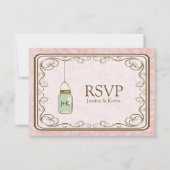 Rustic Pink Damask met Mason Jar RSVP (Voorkant)