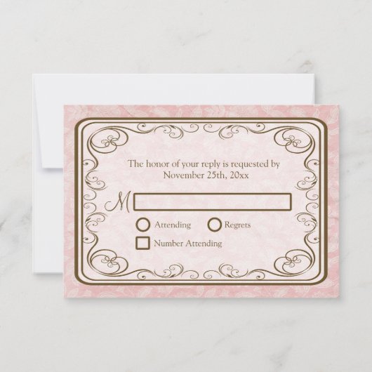 Rustic Pink Damask met Mason Jar RSVP (Achterkant)