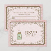 Rustic Pink Damask met Mason Jar RSVP Kaartje (Voorkant / Achterkant)