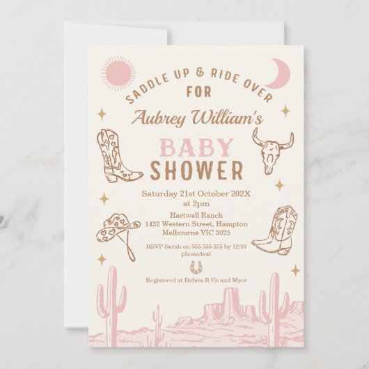Rustic Pink Desert Girls Cowgirl Baby shower Kaart (Voorkant)