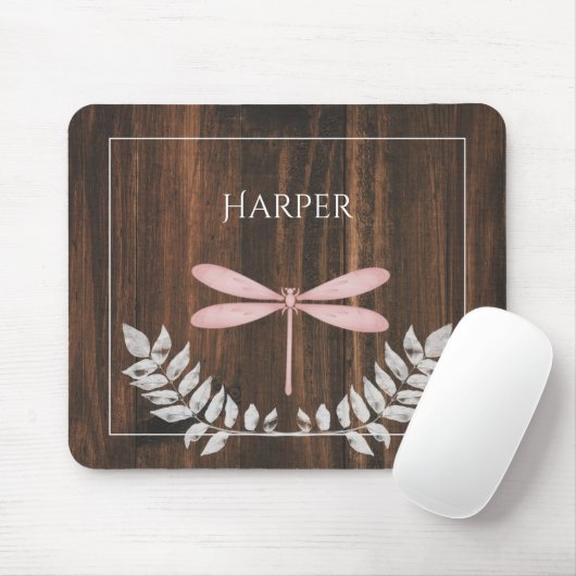 Rustic Pink Dragonfly Aangepaste Muismat (Met muis)