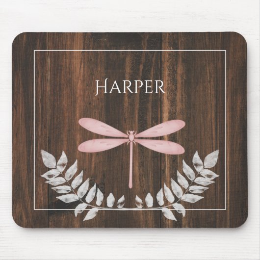Rustic Pink Dragonfly Aangepaste Muismat (Voorkant)