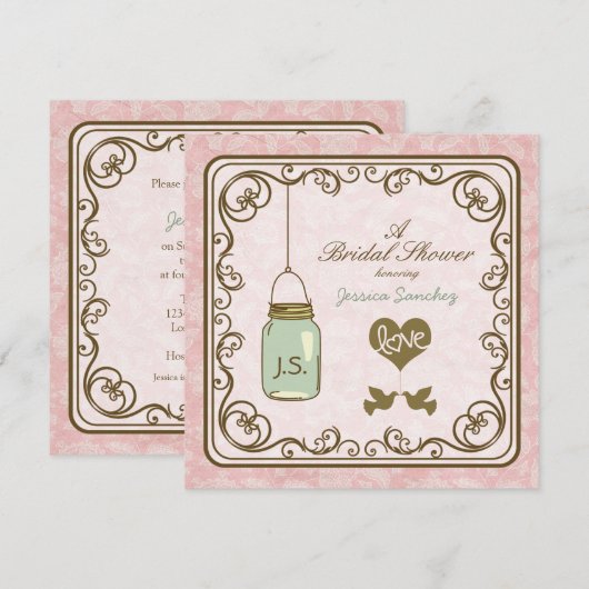 Rustic Pink en Brown Mason Jar Vrijgezellenfeest Kaart (Voorkant / Achterkant)