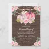 Rustic Pink en Gold Pumpkin Floral Wood Wedding Kaart (Voorkant)