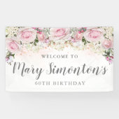 Rustic Pink en White Floral 60th Birthday Spandoek (Horizontaal)