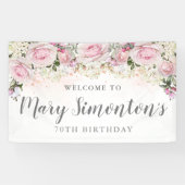Rustic Pink en White Floral 70th Birthday Spandoek (Horizontaal)