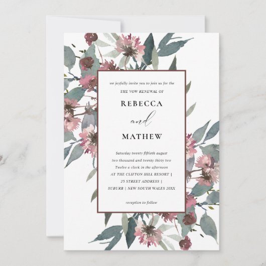 RUSTIC PINK EUCALYPTUS FLORAL VOW RENEWAL INVITE BEDANKKAART (Voorkant)