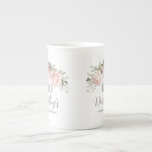 Rustic Pink Floral 100e verjaardag Porselein Kop (Voorkant)