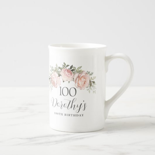 Rustic Pink Floral 100e verjaardag Porselein Kop (Rechts)