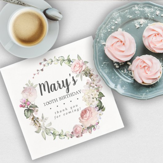 Rustic Pink Floral 100e verjaardag Servet