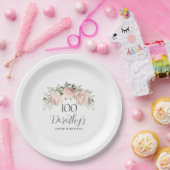 Rustic Pink Floral 100th Birthday Party Custom Papieren Bordje (Feest)