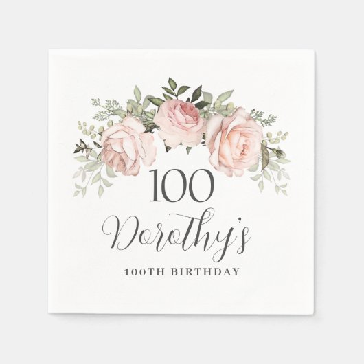 Rustic Pink Floral 100th Birthday Party Custom Servet (Voorkant)