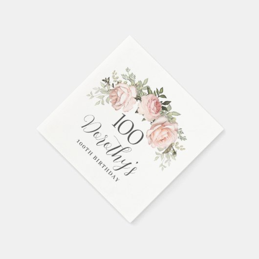 Rustic Pink Floral 100th Birthday Party Custom Servet (Hoek)