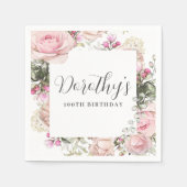 Rustic Pink Floral 100th Birthday Party Custom Servet (Voorkant)