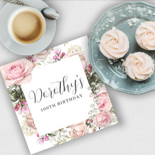 Rustic Pink Floral 100th Birthday Party Custom Servet
