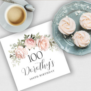 Rustic Pink Floral 100th Birthday Party Custom Servet