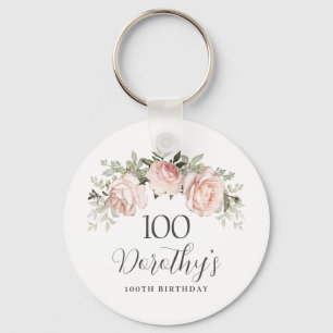 Rustic Pink Floral 100th Birthday Party Custom Sleutelhanger