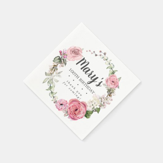 Rustic Pink Floral 100th Birthday Party Napkins Servet (Hoek)