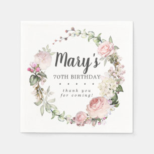 Rustic Pink Floral 70th Birthday Party Servet