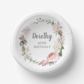 Rustic Pink Floral 80e verjaardag Papieren Kommen (Voorkant)