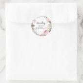 Rustic Pink Floral 80e verjaardag Ronde Sticker (Tas)