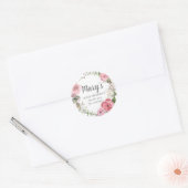 Rustic Pink Floral 80th Birthday Hartelijk dank Ronde Sticker (Envelop)