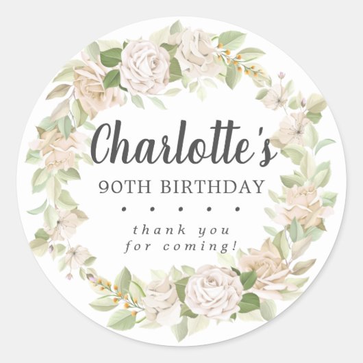 Rustic Pink Floral 90th Birthday Hartelijk dank Ronde Sticker (Voorkant)