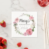 Rustic Pink Floral 90th Birthday Party Napkins Servet (Insitu)