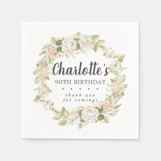 Rustic Pink Floral 90th Birthday Party Napkins Servet